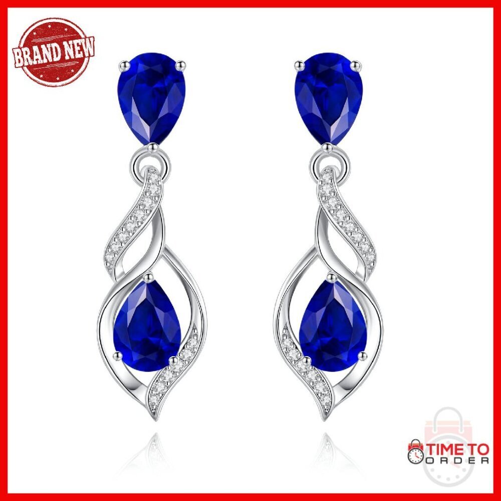 Sterling Silver Teardrop Dangle Earrings with Sapphire Birthstone